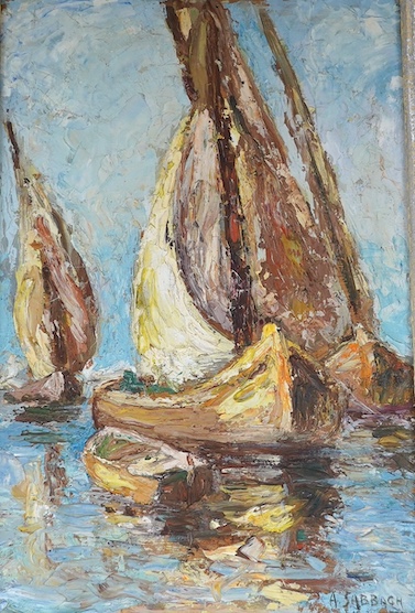 A. Sabbagh, impasto oil on board, Dhows, signed, 44 x 29cm. Condition - fair to good, would benefit from a clean